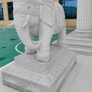 永州 白麻花岗岩动物异形石雕-大象