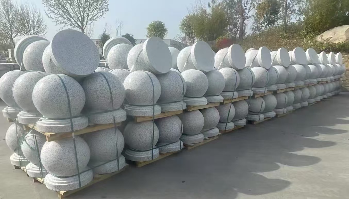 永州 白麻花岗岩石材圆球，石球，挡车球，隔离球，景观石球，风水球等