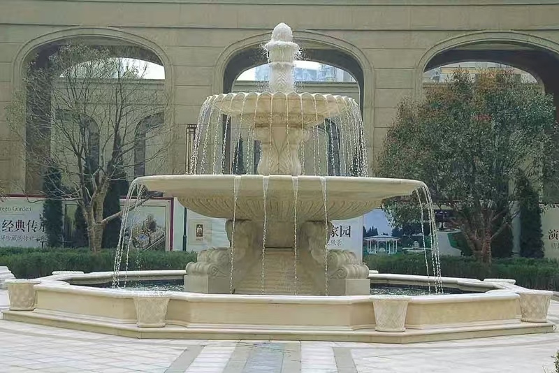 永州 黄金麻花岗岩异型加工——户外庭院石雕流水喷泉