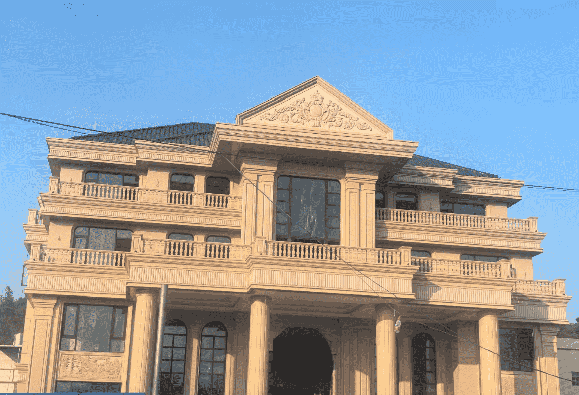 永州黄金麻别墅外墙干挂石材效果示例