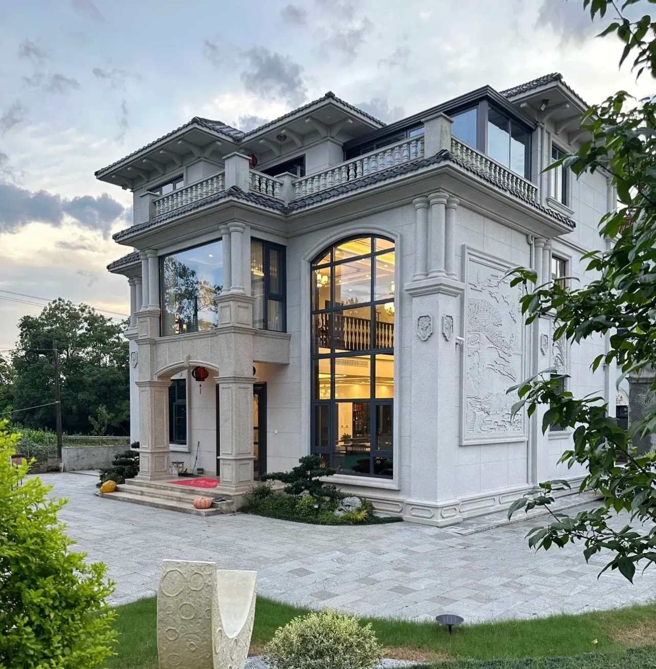 永州 白麻花岗岩私人别墅干挂石材豪华定制