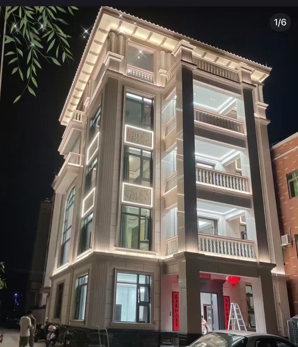 永州 芝麻白花岗岩别墅外墙夜间效果